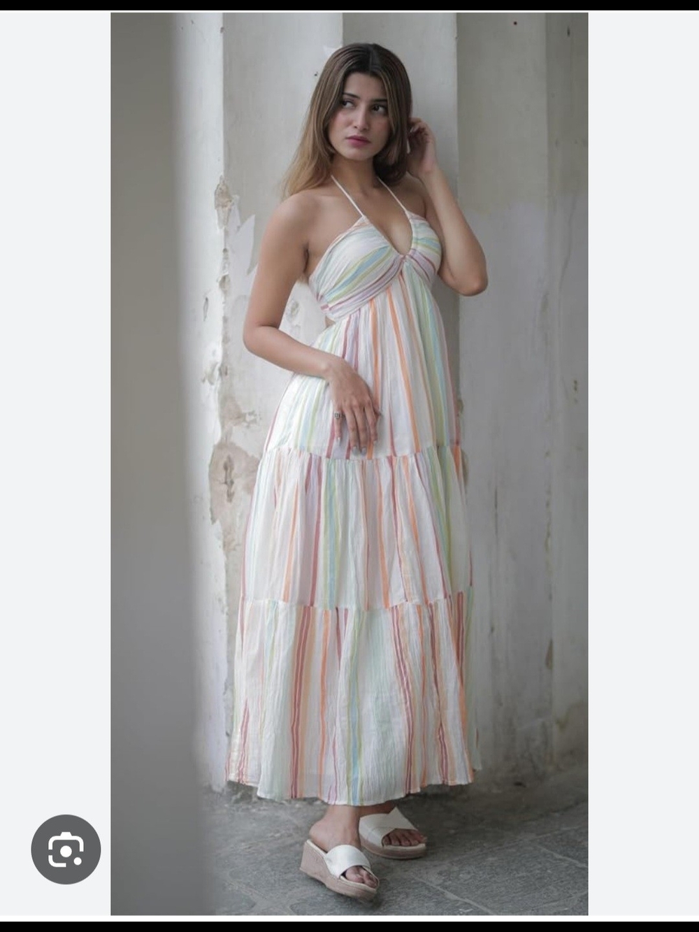American Eagle Outfitters Pastel Multi-Stripe Halter Maxi Dress